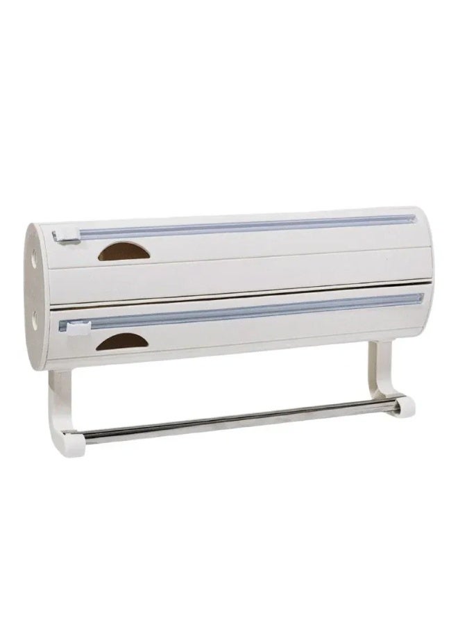 DubaiGallery Wall Mounted 3-in-1 Plastic Film Cutter Kitchen Storage Solution with Smooth Sliding Safety Blade for Easy Clean Cutting of Aluminum Foil Cling Film and Tissue Roll - Image 1